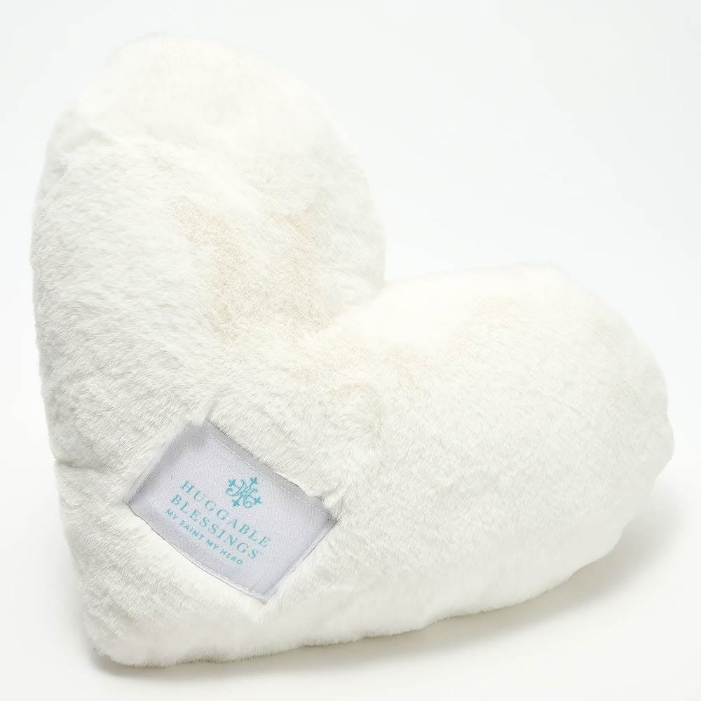 My Saint My Hero Huggable Prayer Pillow, White Heart - Little Miss Muffin Children & Home