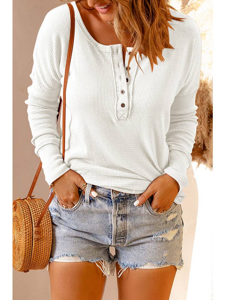 white long sleeve waffle knit henly