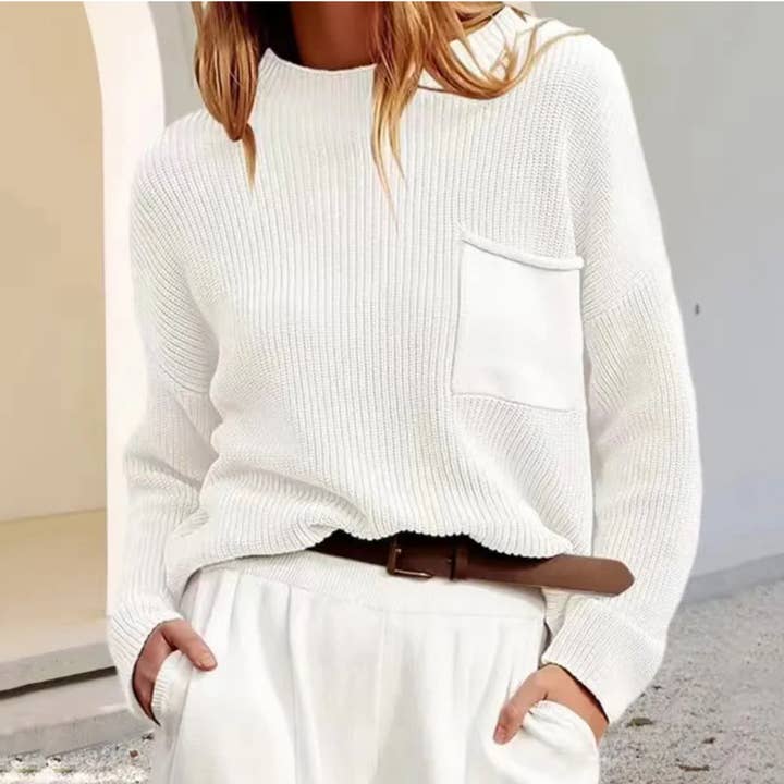 mock neck ribbed sweater in white