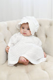 white rosebud gown dress with bonnet