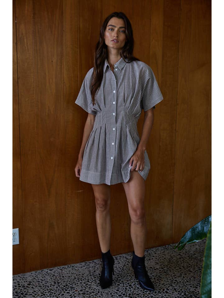 Cotton Linen Striped Shirtdress