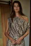 womens off the shoulder animal print satin top