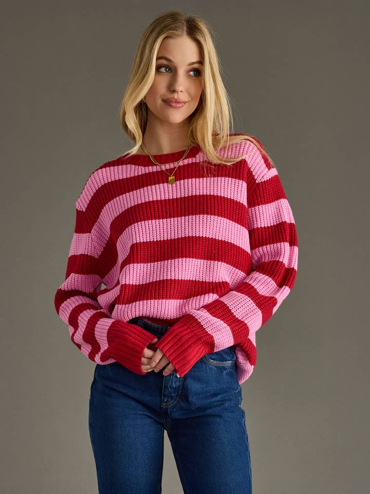 red and pink striped sweater