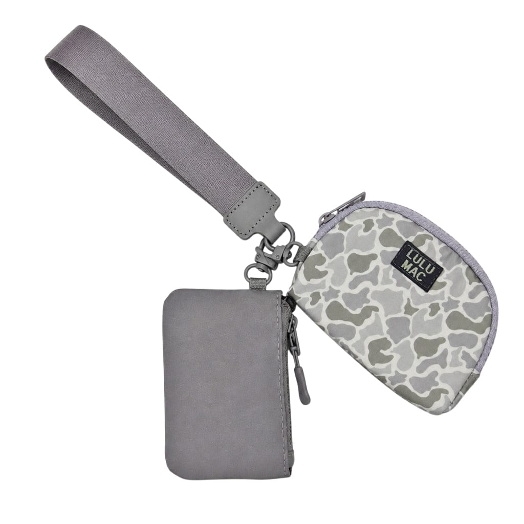 Grey/White Camo Lulu Mac Double Pouch Wristlet