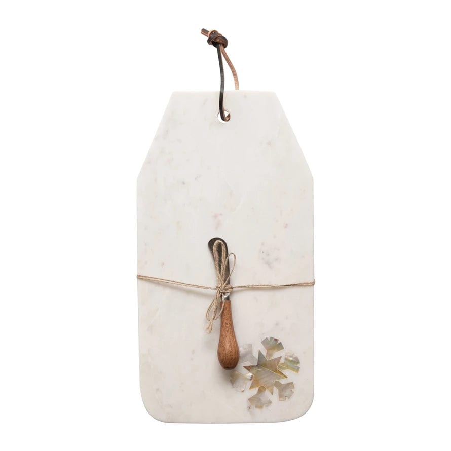 Creative Co-Op Creative Co-op Marble Cheese Board with Snowflake Inlay & Canape Knife - Little Miss Muffin Children & Home