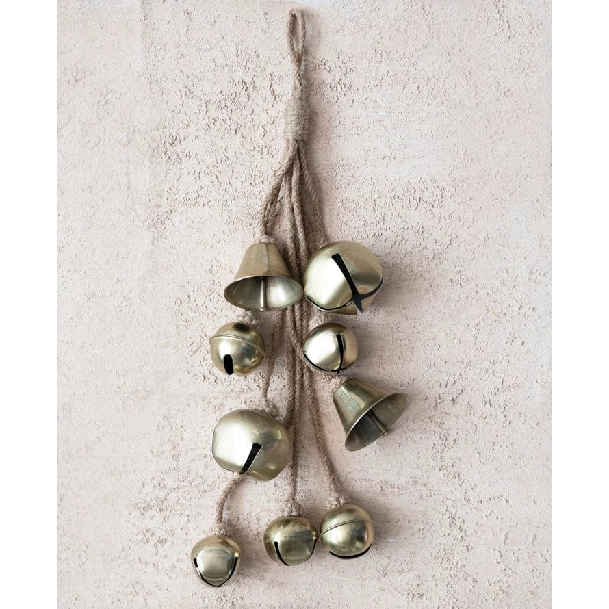 Creative Co-Op Creative Co-op Metal Bell Cluster with Antique Brass Finish and Jute Rope - Little Miss Muffin Children & Home