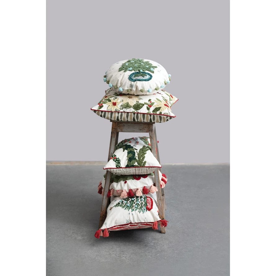 Creative Co-Op Creative Co-op Embroidered Christmas Trees Lumbar Pillow - Little Miss Muffin Children & Home