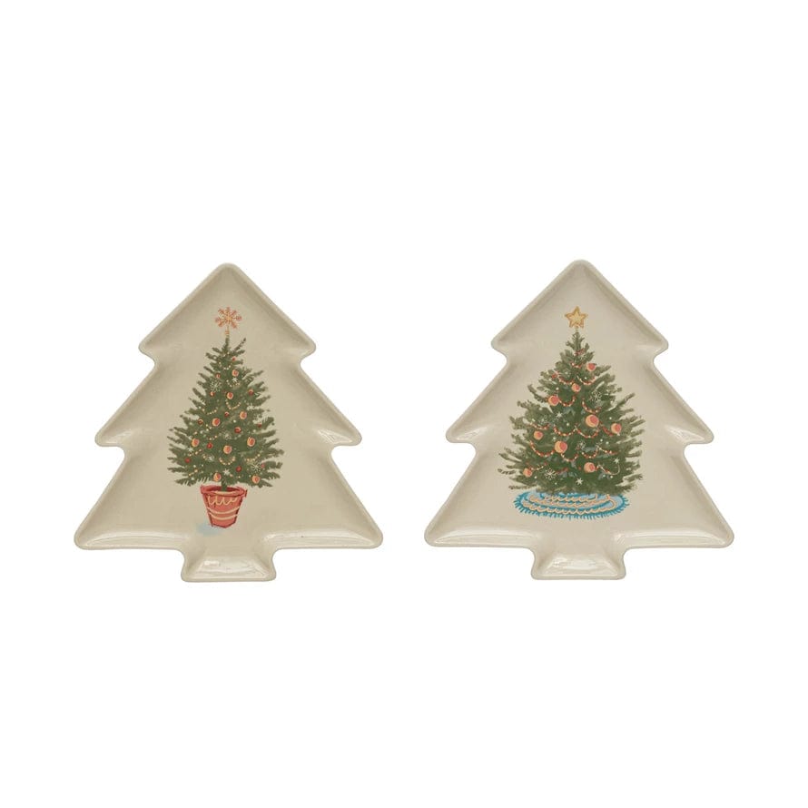 Creative Co-op Creative Co-op Stoneware Tree Shaped Plate with Christmas Tree, 2 Styles - Little Miss Muffin Children & Home