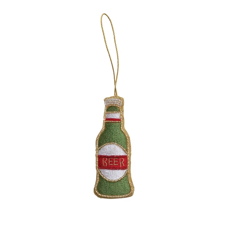 Creative Co-Op Creative Co-op Fabric Beer Bottle Ornament with Embroidery & Beads - Little Miss Muffin Children & Home