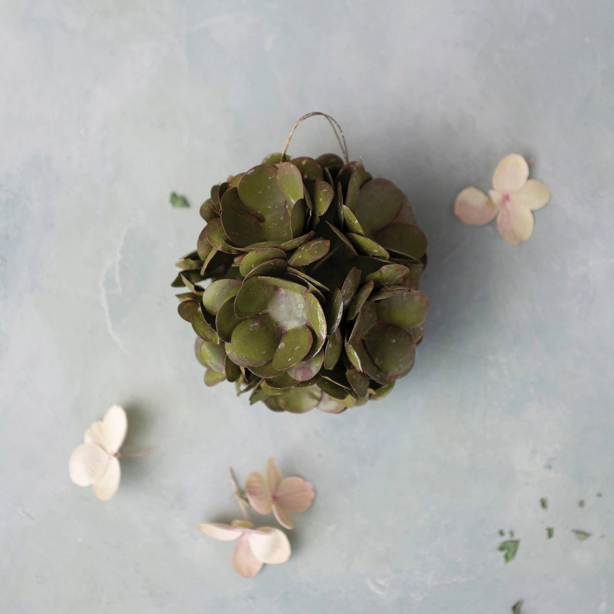 Creative Co-Op Creative Co-op Round Distressed Green Metal Ball Ornament with Flowers - Little Miss Muffin Children & Home