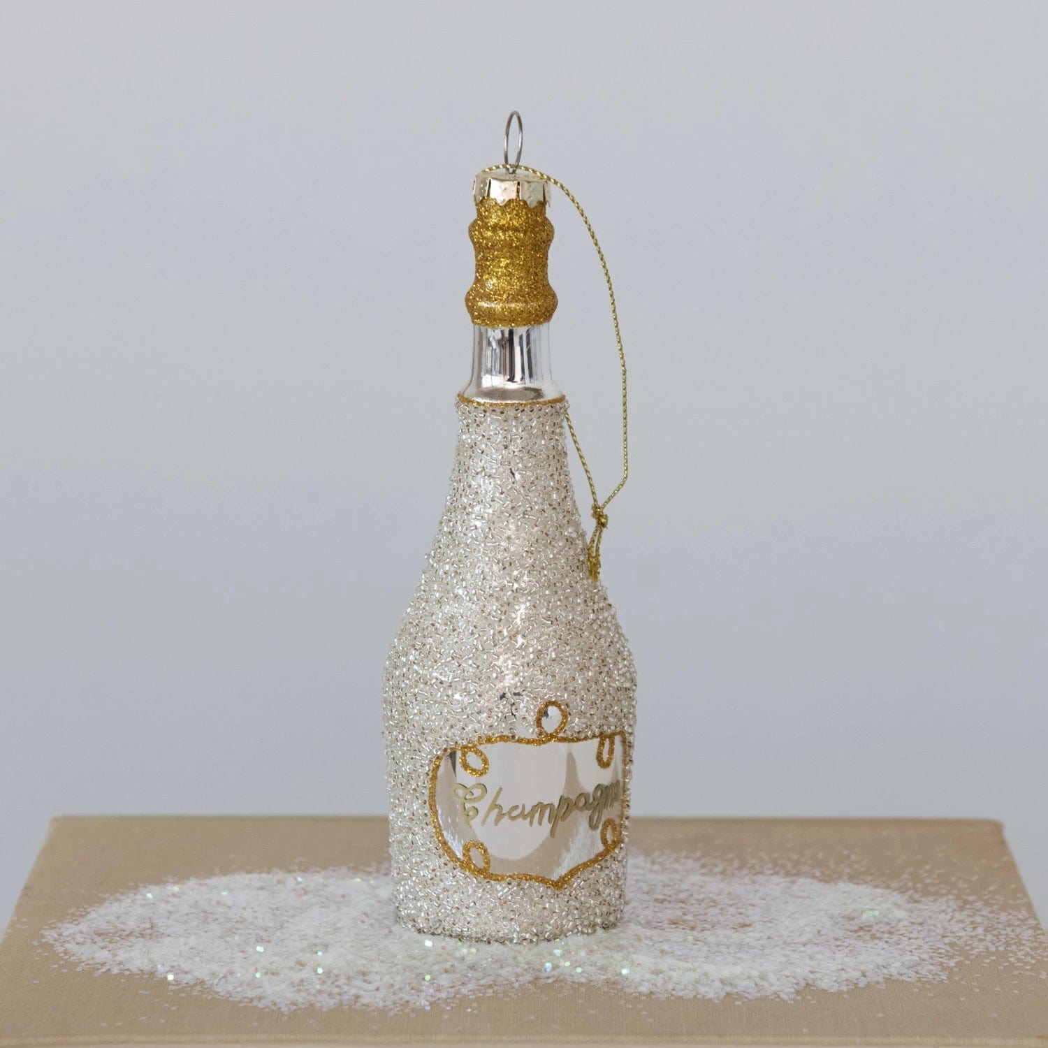Creative Co-Op Creative Co-op Glass Champagne Bottle Ornament with Glitter - Little Miss Muffin Children & Home