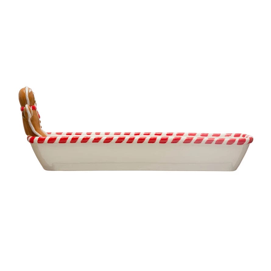 Creative Co-Op Creative Co-op Hand-Painted Ceramic Cracker Dish with Candy Cane Edge & Gingerbread Man - Little Miss Muffin Children & Home
