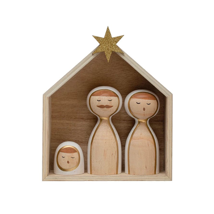 Creative Co-Op Creative Co-op Pine Wood & MDF Nativity with Glitter Star, 4 Piece Set - Little Miss Muffin Children & Home