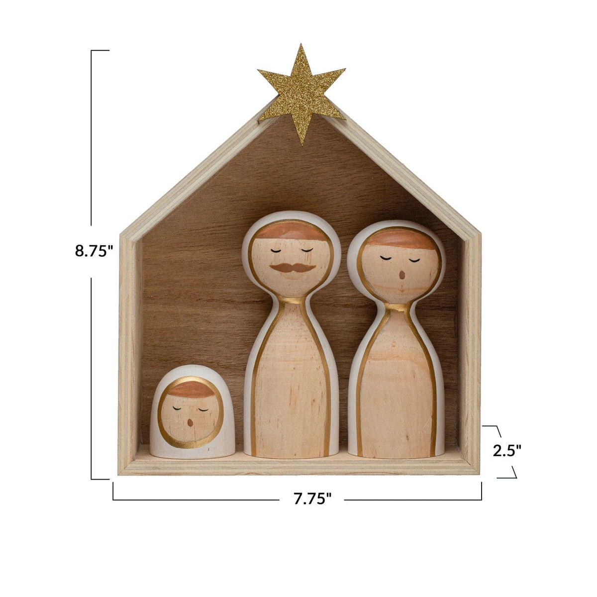 Creative Co-Op Creative Co-op Pine Wood & MDF Nativity with Glitter Star, 4 Piece Set - Little Miss Muffin Children & Home