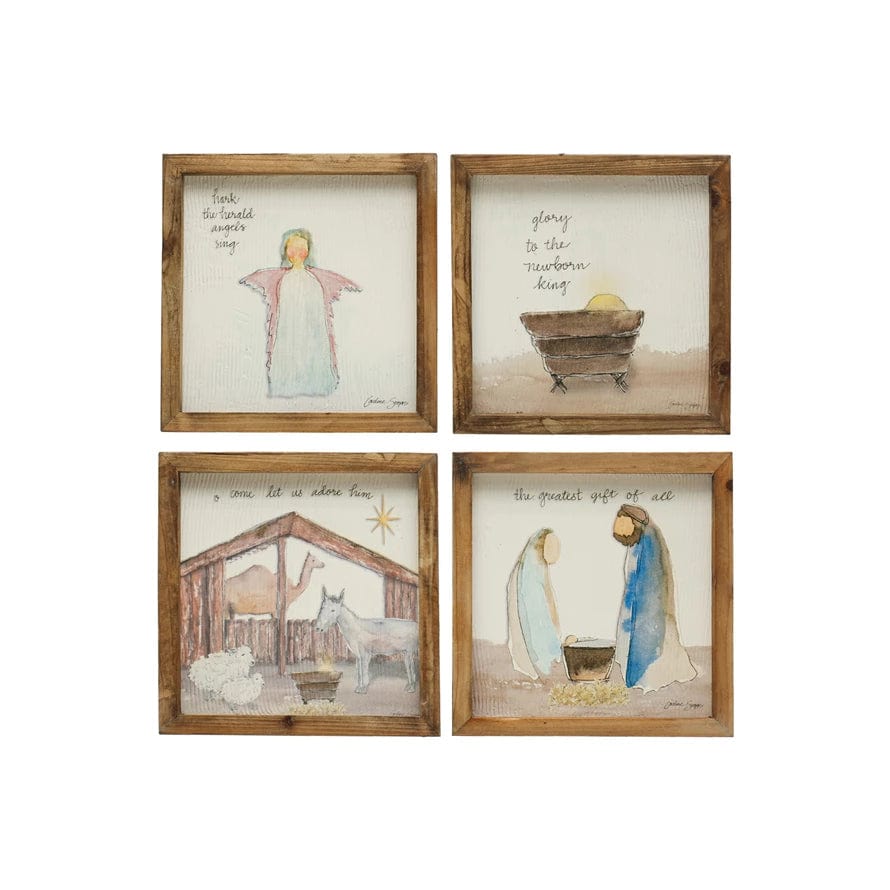 Creative Co-Op Creative Co-op Square Fir Wood Framed Wall Decor with Christmas Saying & Scene - Little Miss Muffin Children & Home