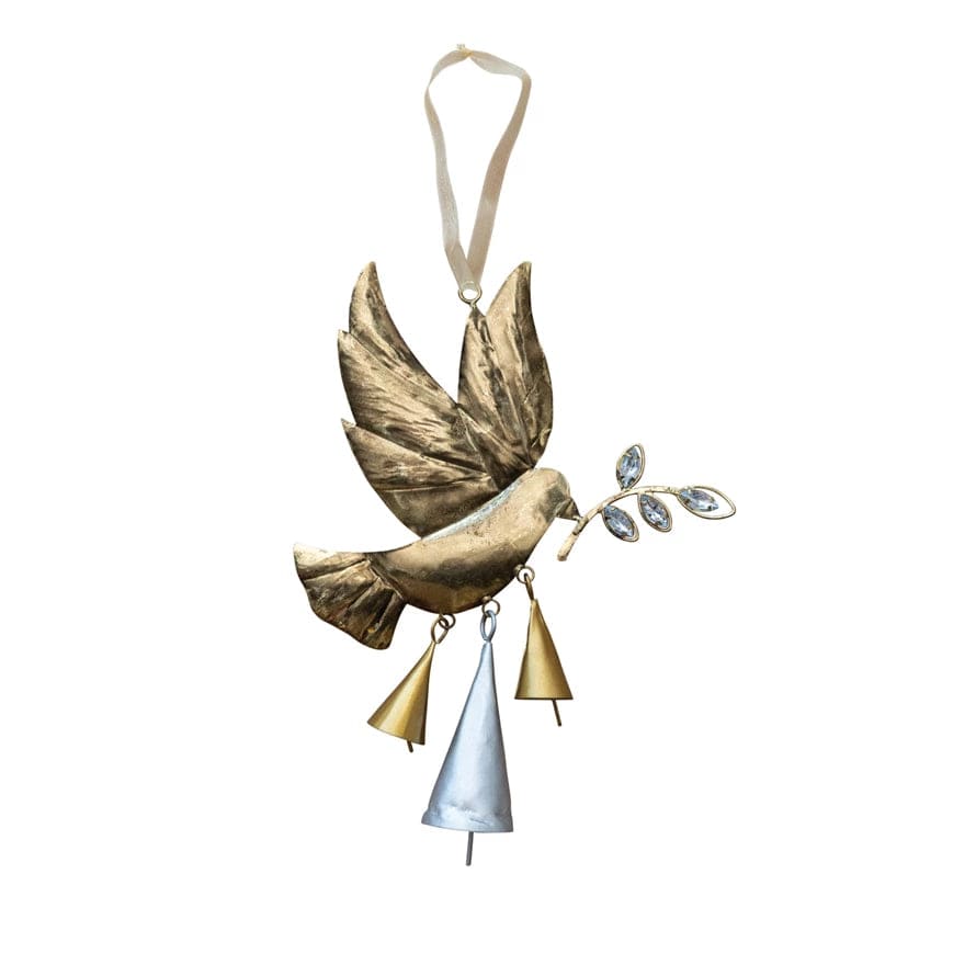 Creative Co-Op Creative Co-op Metal Dove & Olive Branch Ornament with Bells & Glass Beads - Little Miss Muffin Children & Home