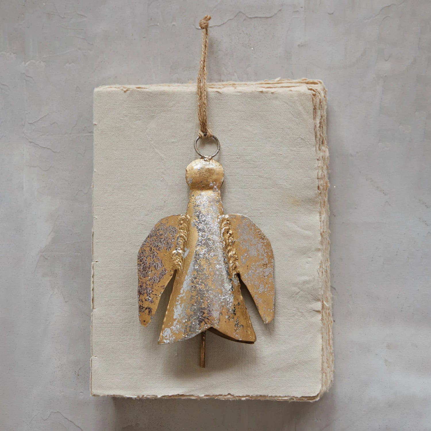 Creative Co-Op Creative Co-op Distressed Gold & Silver Metal Bell Angel Ornament, - Little Miss Muffin Children & Home