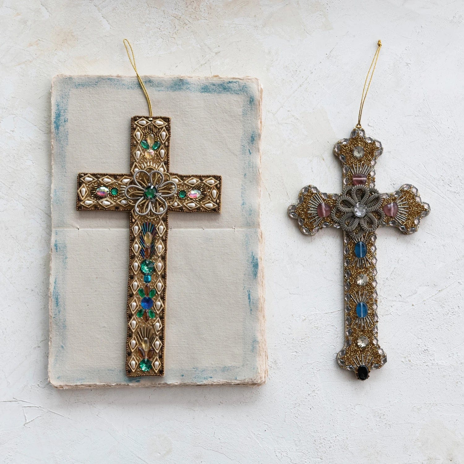 Creative Co-Op Creative Co-op Beaded Metal & MDF Vintage Reproduction Cross - Little Miss Muffin Children & Home