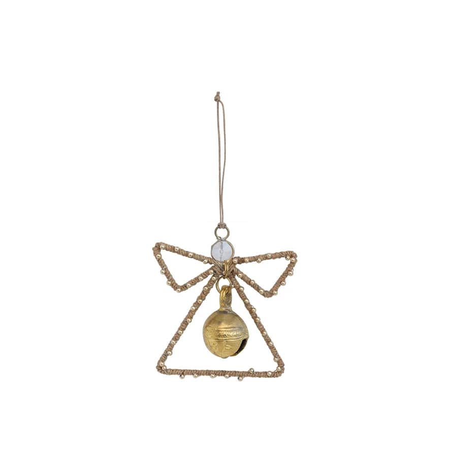 Creative Co-Op Creative Co-op Jute Wrapped Metal Angel Ornament with Bell & Beads - Little Miss Muffin Children & Home