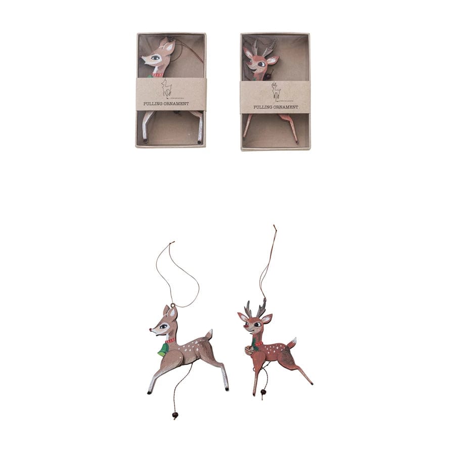 Creative Co-Op Creative Co-op MDF & Recycled Paper Deer Pull Ornament - Little Miss Muffin Children & Home