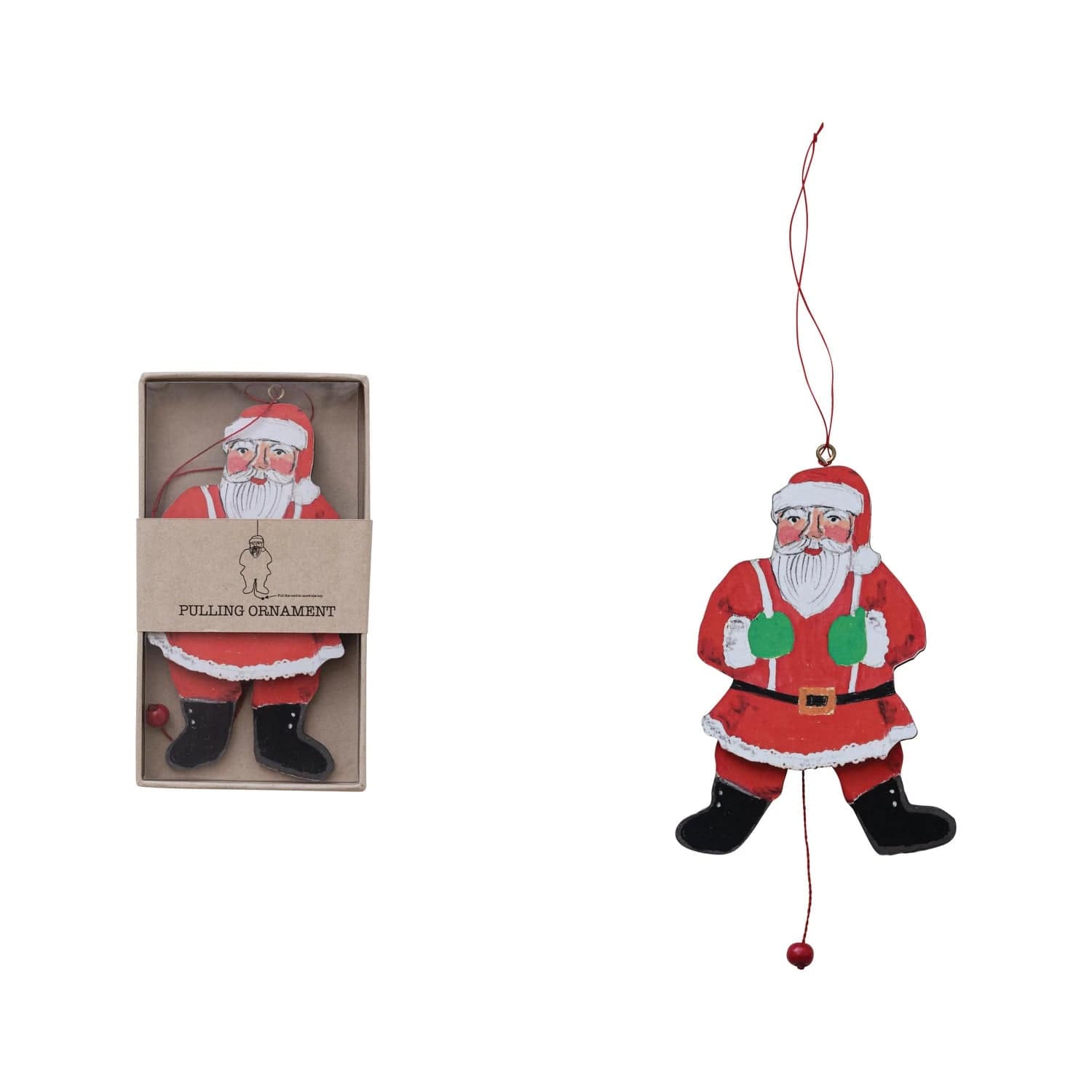 Creative Co-Op Creative Co-op MDF & Recycled Paper Santa Pull Ornament - Little Miss Muffin Children & Home