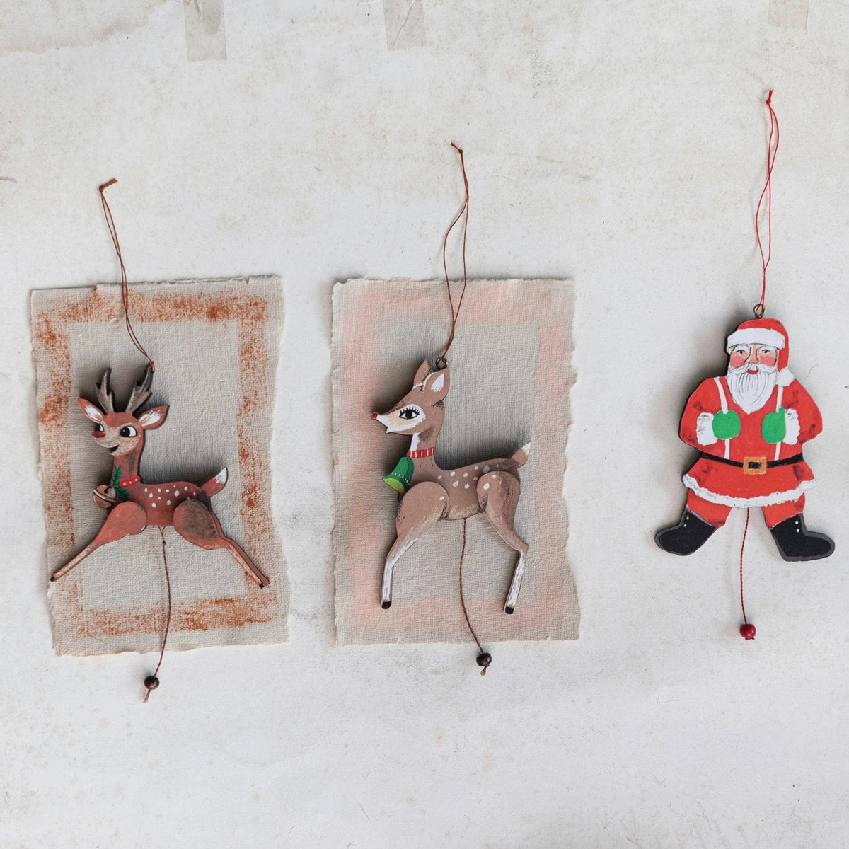 Creative Co-Op Creative Co-op MDF & Recycled Paper Santa Pull Ornament - Little Miss Muffin Children & Home