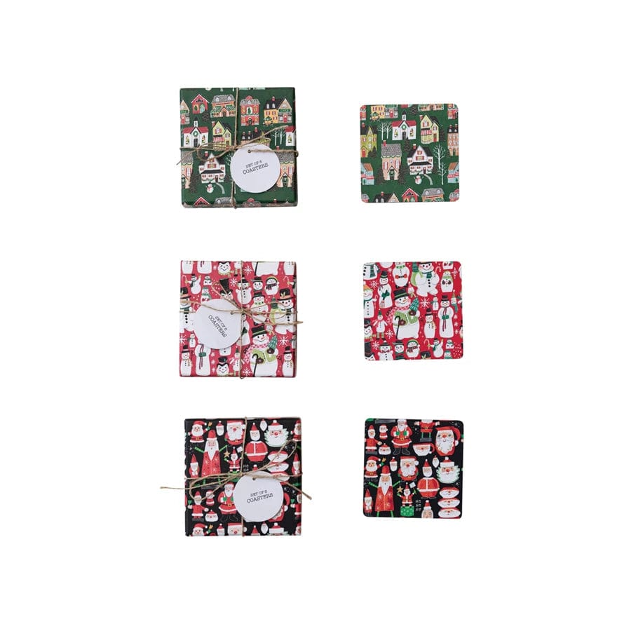 Creative Co-Op Creative Co-op Recycled Paper & Cardboard Set of 8 Coasters with Holiday Patterns - Little Miss Muffin Children & Home