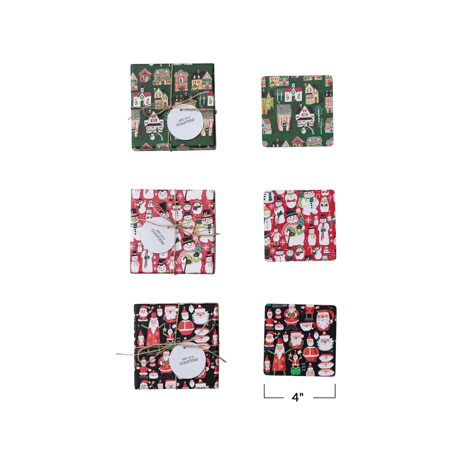 Creative Co-Op Creative Co-op Recycled Paper & Cardboard Set of 8 Coasters with Holiday Patterns - Little Miss Muffin Children & Home