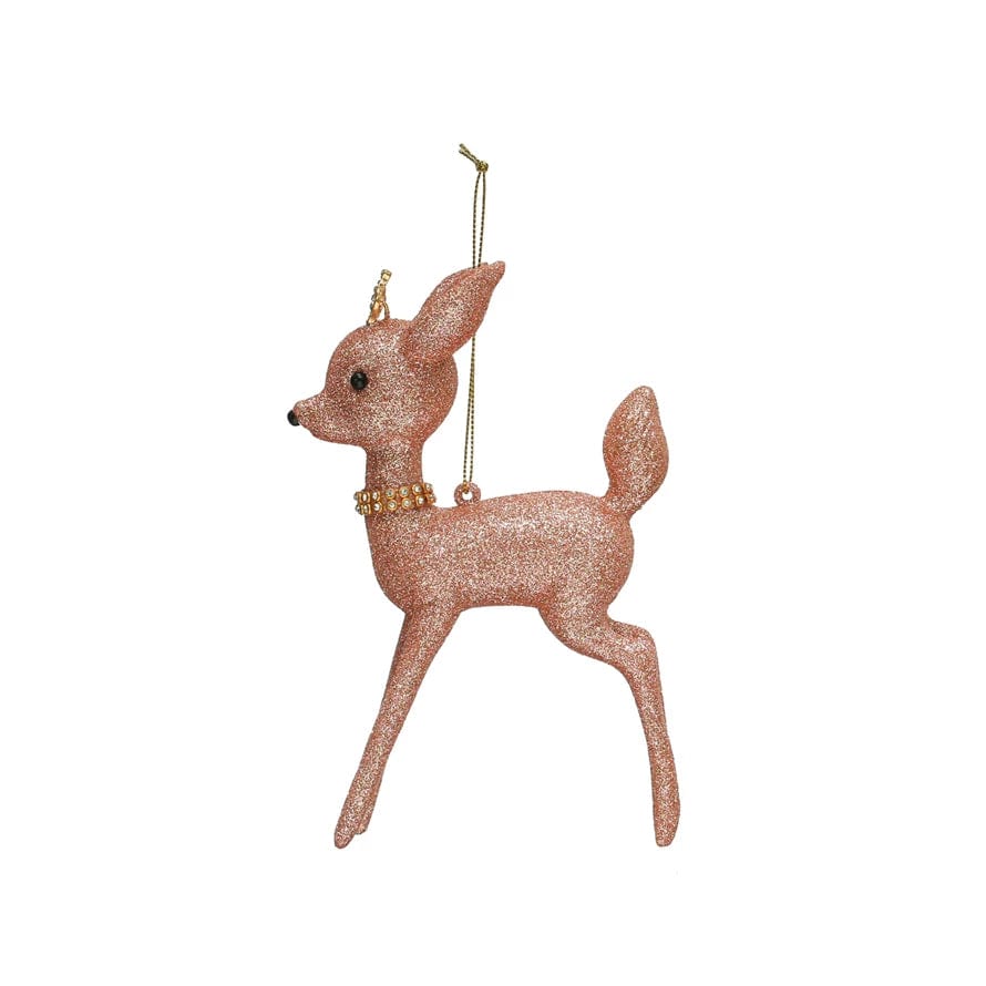 Creative Co-Op Creative Co-op Plastic Pink Deer Ornament with Glitter & Crystal Collar - Little Miss Muffin Children & Home