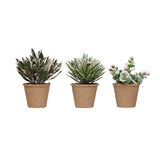 Creative Co-op Faux Greens with Red Berries in Paper Mache Pot, Snow Finish, 3 Styles