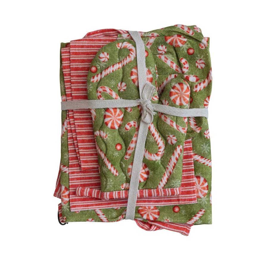 Creative Co-Op Creative Co-op Peppermint Pattern Child Apron & Chef Hat & Oven Mitt - Little Miss Muffin Children & Home