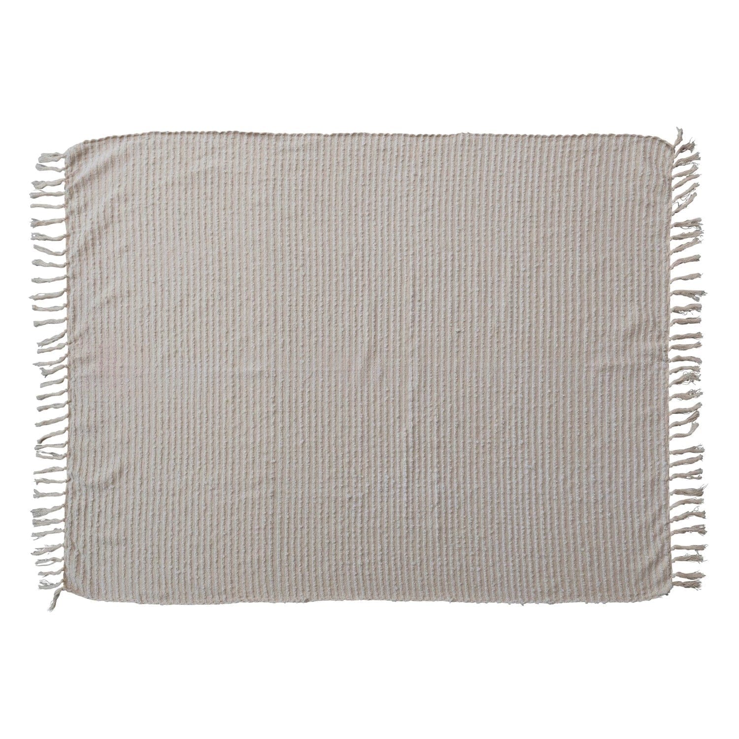 Creative Co-Op Creative Co-op Cotton & Acrylic Throw with Fringe, Beige & White Stripes with Gold Thread - Little Miss Muffin Children & Home