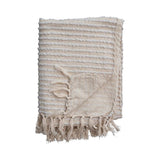 Creative Co-Op Creative Co-op Cotton & Acrylic Throw with Fringe, Beige & White Stripes with Gold Thread - Little Miss Muffin Children & Home