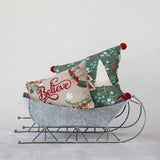 Creative Co-Op Creative Co-op Cotton Chambray "Believe" Lumbar Pillow with Embroidered Snowflakes & Foliage - Little Miss Muffin Children & Home