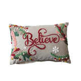 Creative Co-Op Creative Co-op Cotton Chambray "Believe" Lumbar Pillow with Embroidered Snowflakes & Foliage - Little Miss Muffin Children & Home