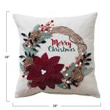 Creative Co-op Creative Co-op 18" Square Cotton Pillow with Wreath, Applique & Embroidery "Merry Christmas", Multi Color - Little Miss Muffin Children & Home