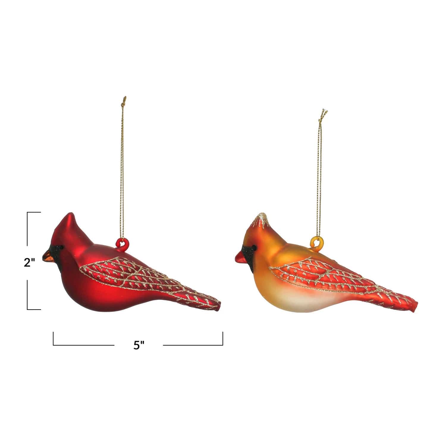 Creative Co-Op Creative Co-op Hand-Painted Glass Cardinal Ornament with Glitter - Little Miss Muffin Children & Home