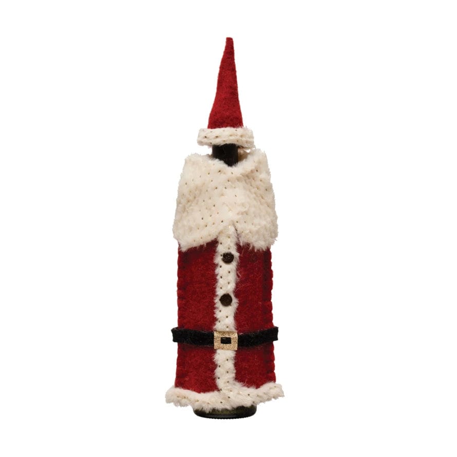 Creative Co-Op Creative C-op Fabric Felt Santa Outfit & Cap Bottle Cover with Buttons & Glitter - Little Miss Muffin Children & Home
