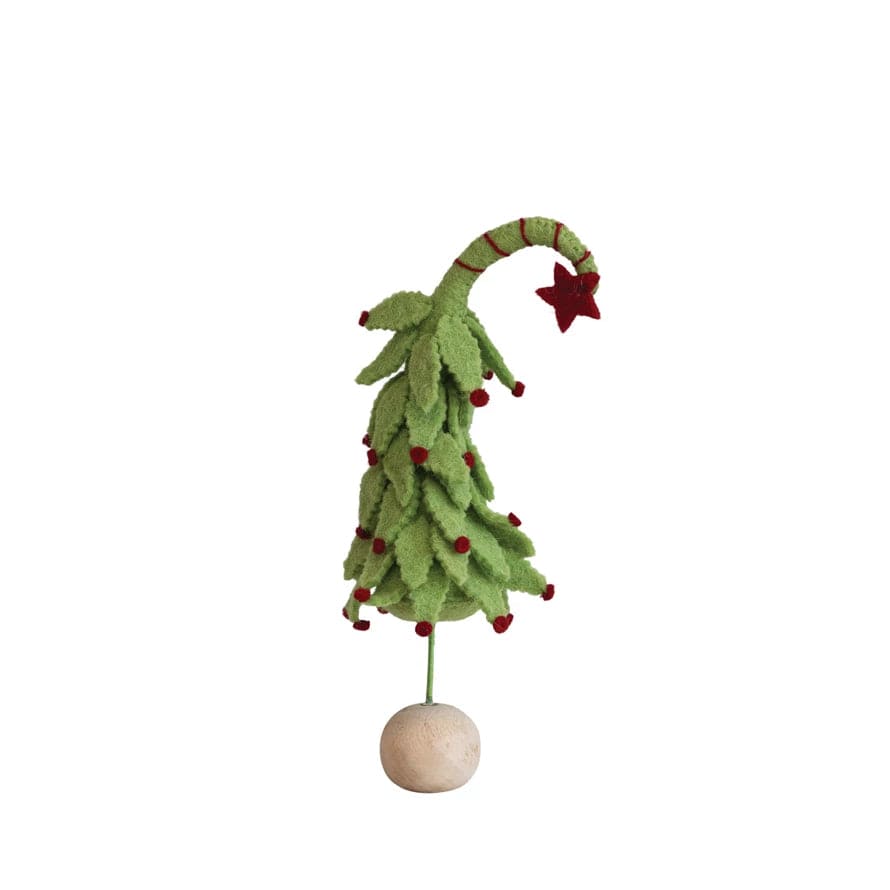Creative Co-Op Creative Co-op Handmade Wool Felt Tree with Star, Berries & Wood Ball Base - Little Miss Muffin Children & Home