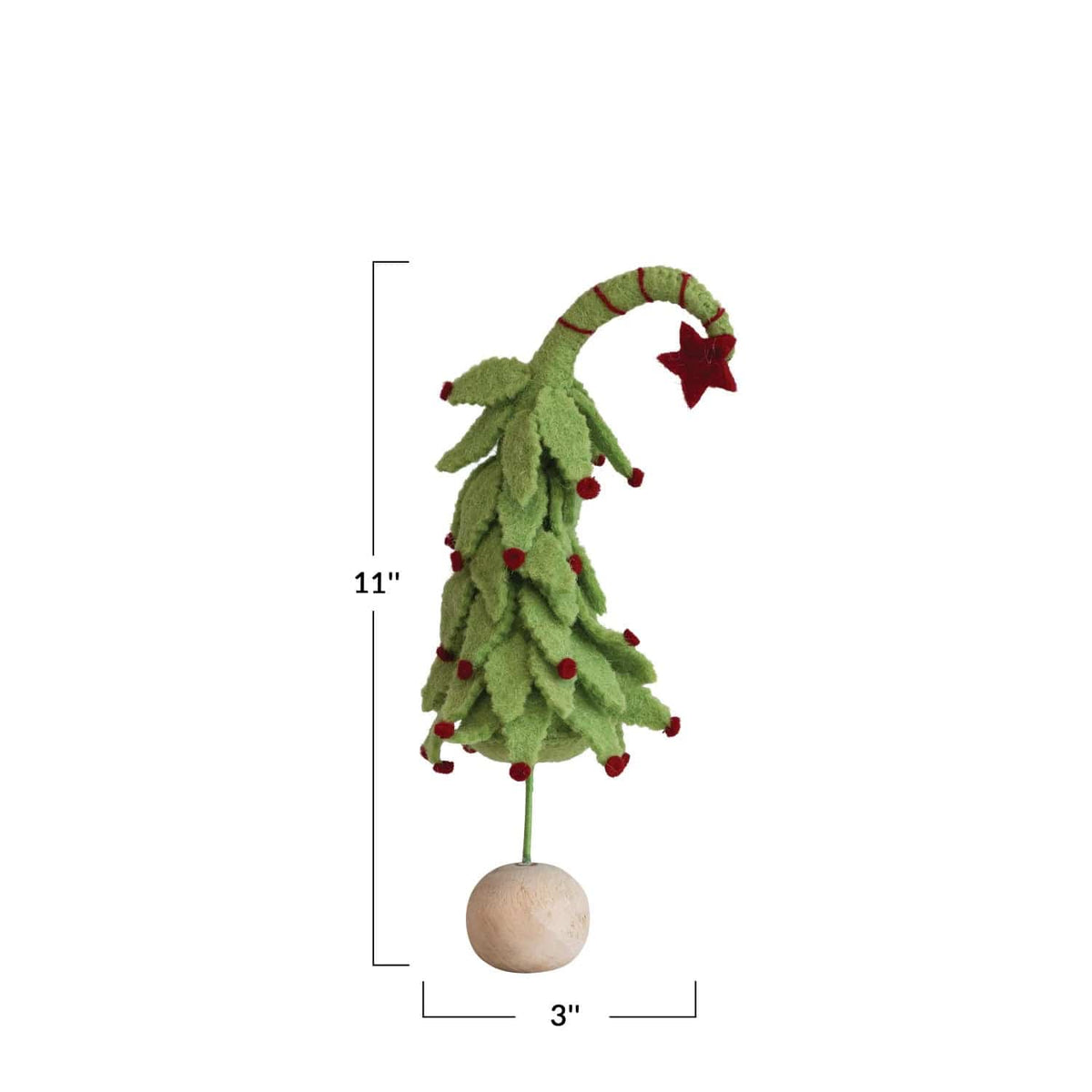 Creative Co-Op Creative Co-op Handmade Wool Felt Tree with Star, Berries & Wood Ball Base - Little Miss Muffin Children & Home