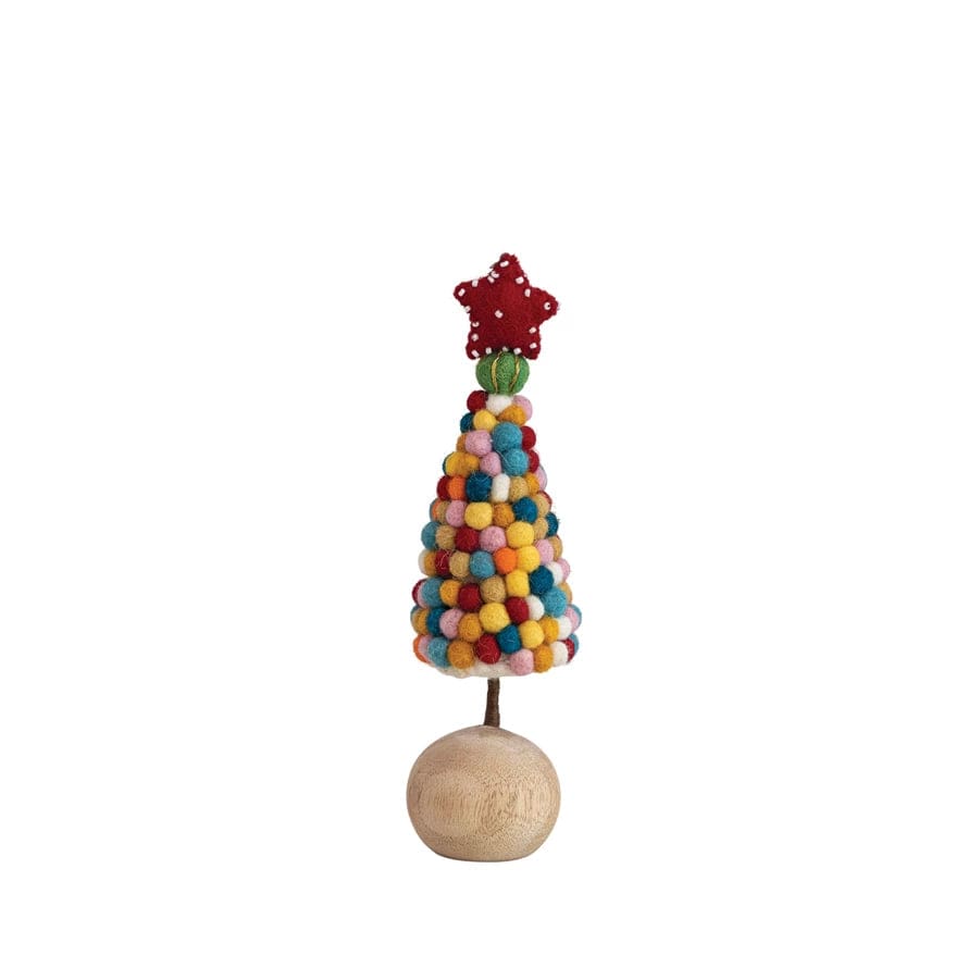 Creative Co-Op Creative Co-op Handmade Wool Felt Pom Pom Tree with Beaded Star & Wood Ball Base - Little Miss Muffin Children & Home