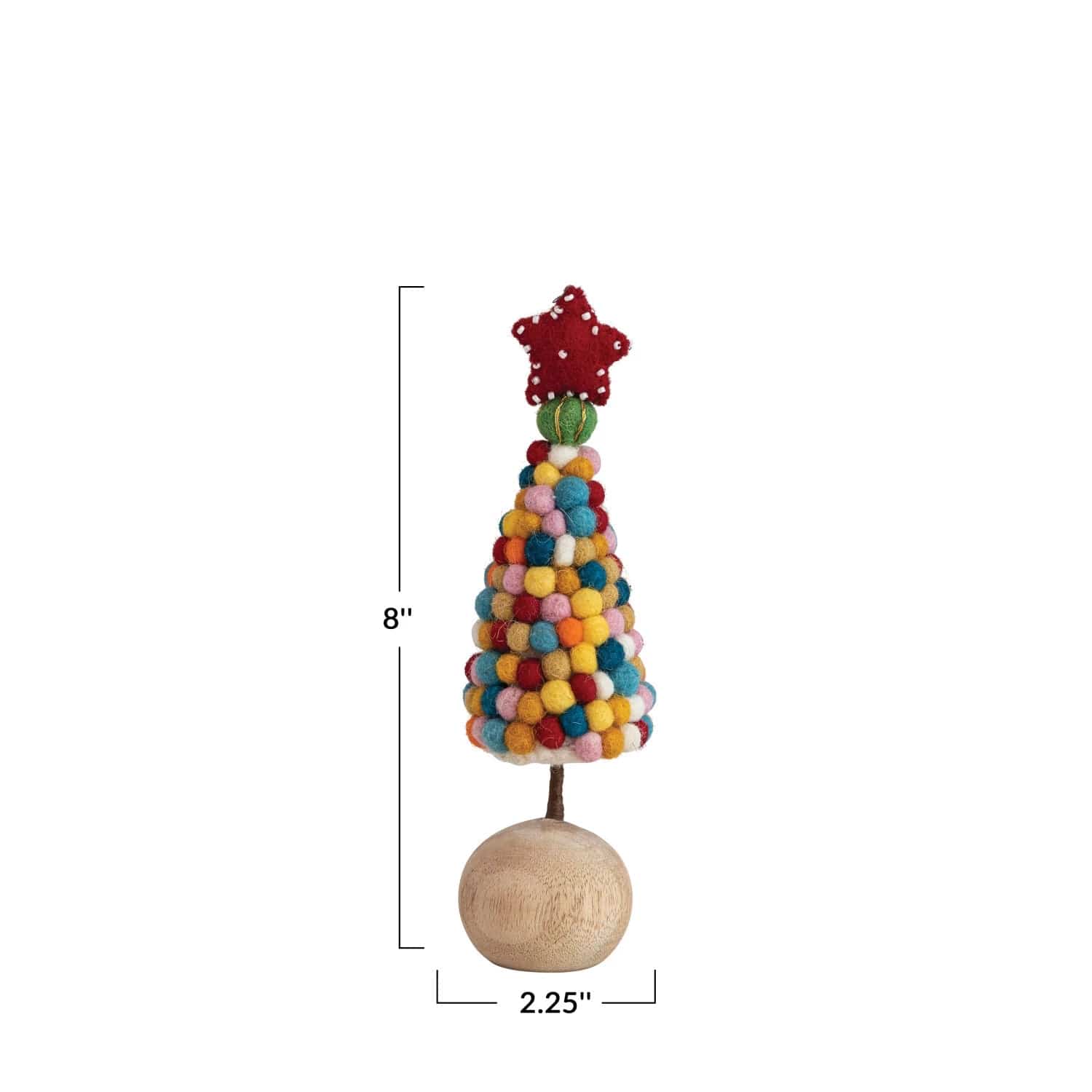 Creative Co-Op Creative Co-op Handmade Wool Felt Pom Pom Tree with Beaded Star & Wood Ball Base - Little Miss Muffin Children & Home