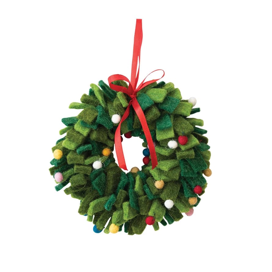 Creative Co-Op Creative Co-op Handmade Wool Felt Wreath Ornament with Multi Color Pom Poms - Little Miss Muffin Children & Home