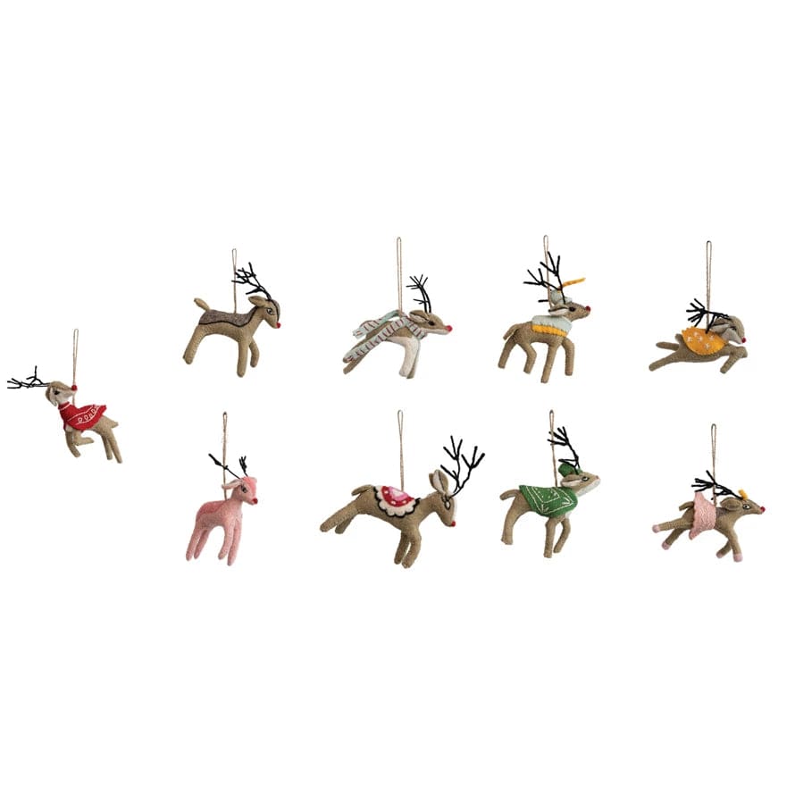 Creative Co-Op Creative Co-op Handmade Wool Felt Reindeer Ornaments - Little Miss Muffin Children & Home