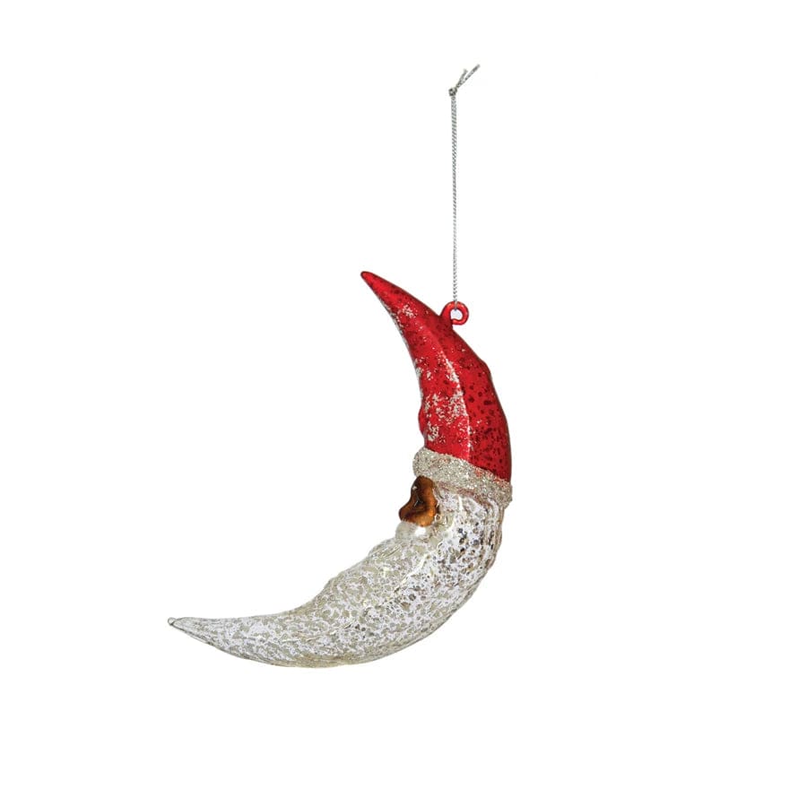 Creative Co-Op Creative Co-op Hand-Painted Mercury Glass Santa Moon Ornament with Glitter - Little Miss Muffin Children & Home