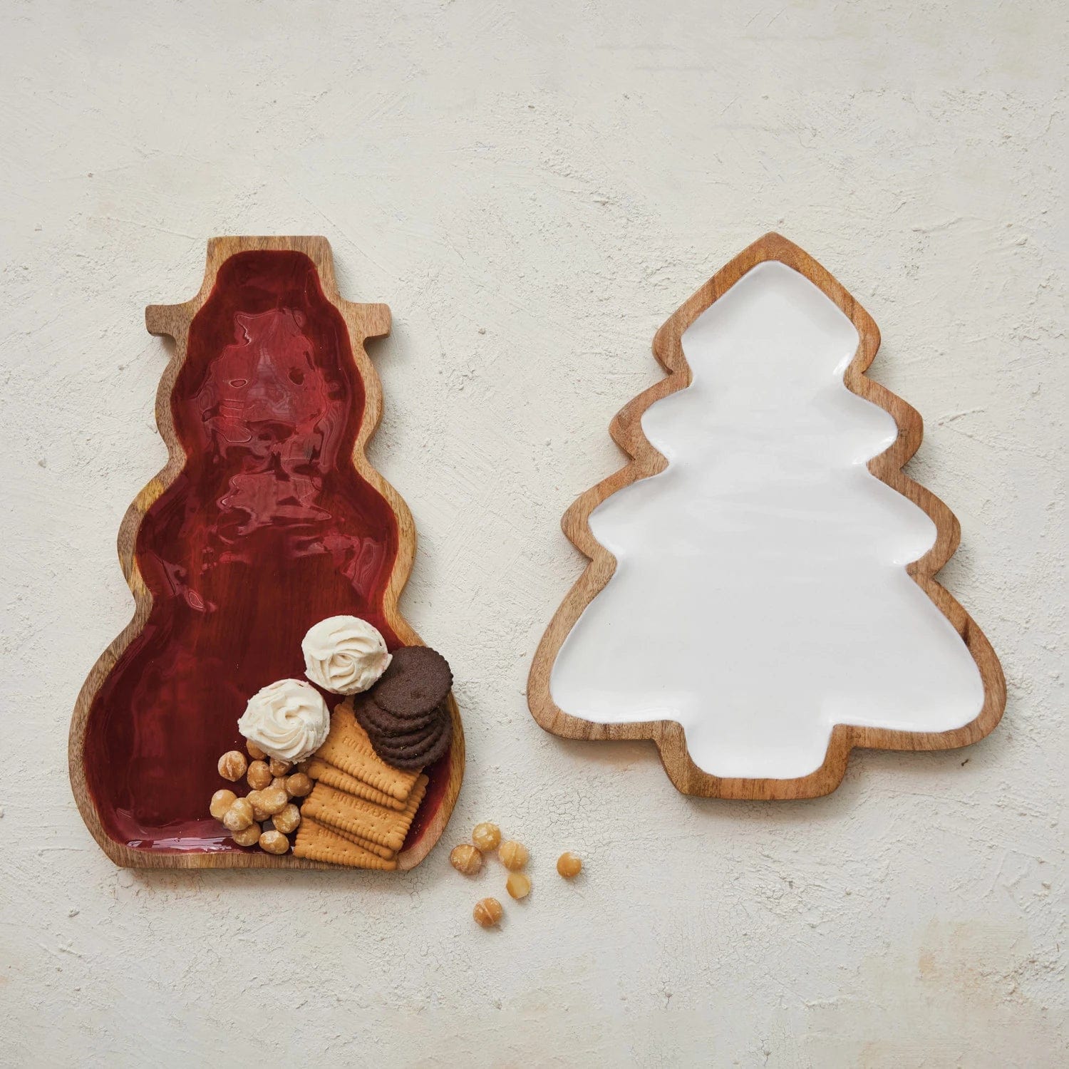 Creative Co-op Creative Co-op Mango Wood Christmas Tree Shaped Tray, White & Natural 12"l x14.5"h x1"w - Little Miss Muffin Children & Home