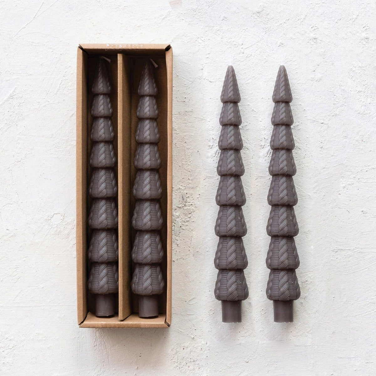 Creative Co-op Creative Co-Op Unscented 10" Tree Shaped Taper Candles, Pewter, Boxed Set Of 2 - Little Miss Muffin Children & Home