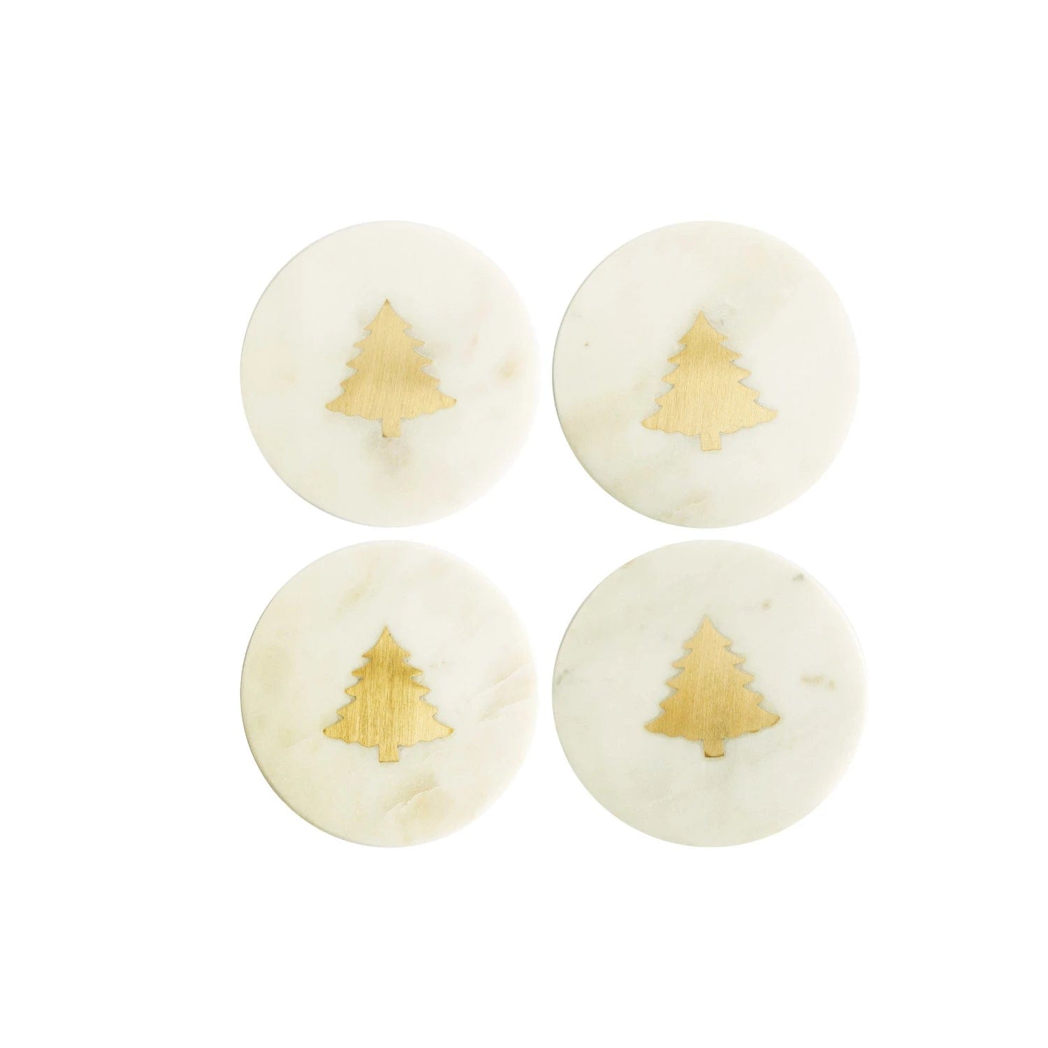 Creative Co-op Creative Co-op 4" Round Marble Coasters with Brass Tree Inlay, S/4 - Little Miss Muffin Children & Home
