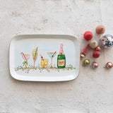 Creative Co-op Stoneware Platter with Holiday Cocktails & Gold Electroplating