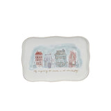 Creative Co-op Stoneware Platter with Village Christmas Scene & Gold Electroplating